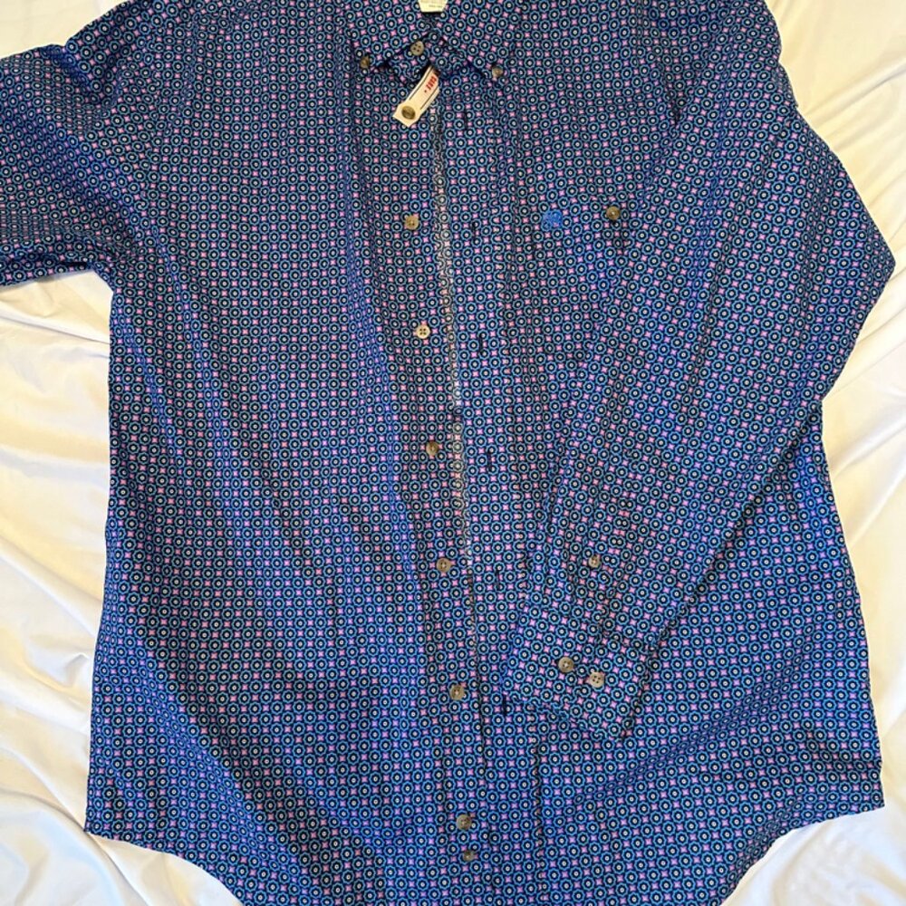 Wrangler Men's Geo Print Long Sleeve Button-Down Shirt Blue Size M